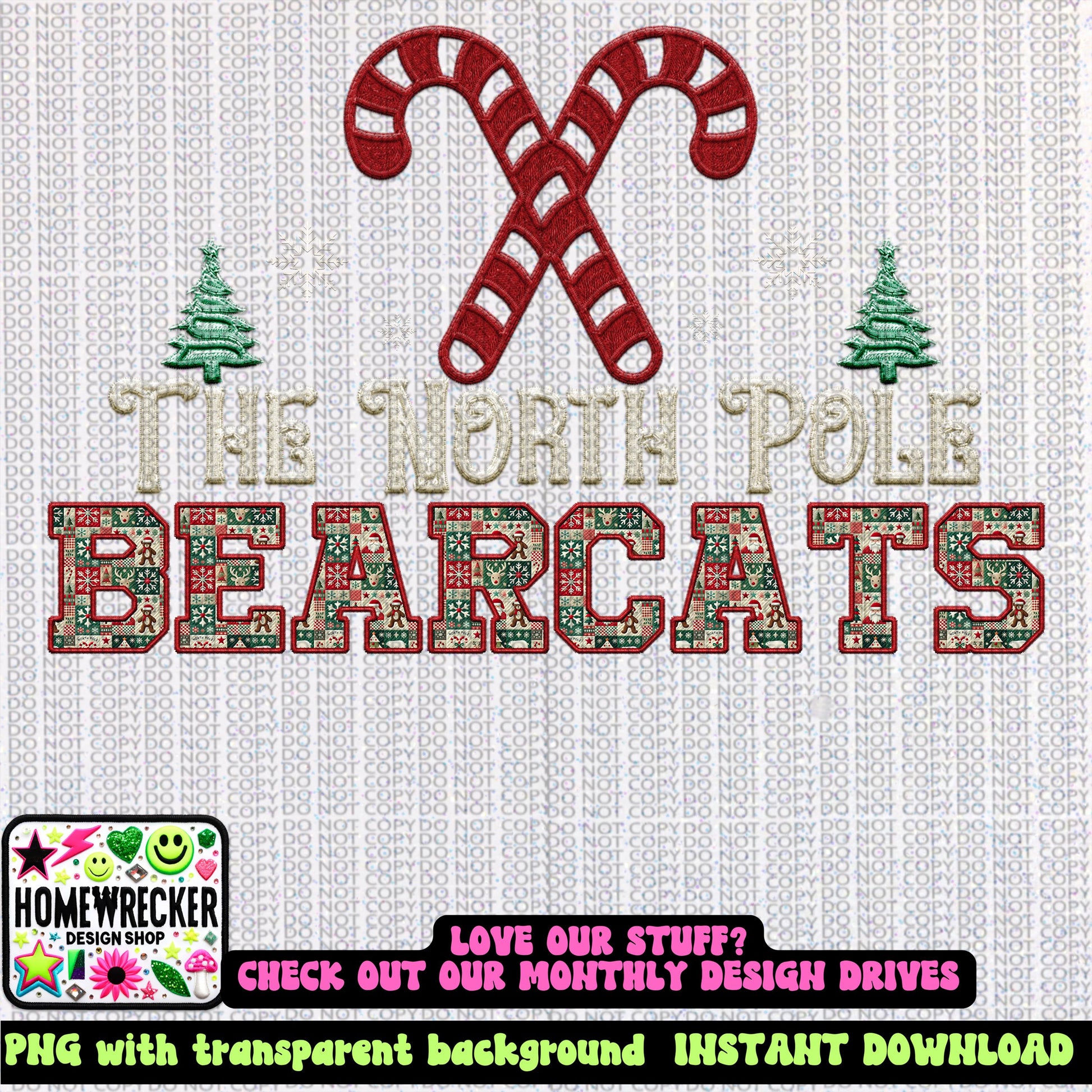 Bearcats Christmas themed Mascot PNG Christmas School Spirit, Holiday Mascot, Game day Christmas Festive, Faux Embroidery Digital Download