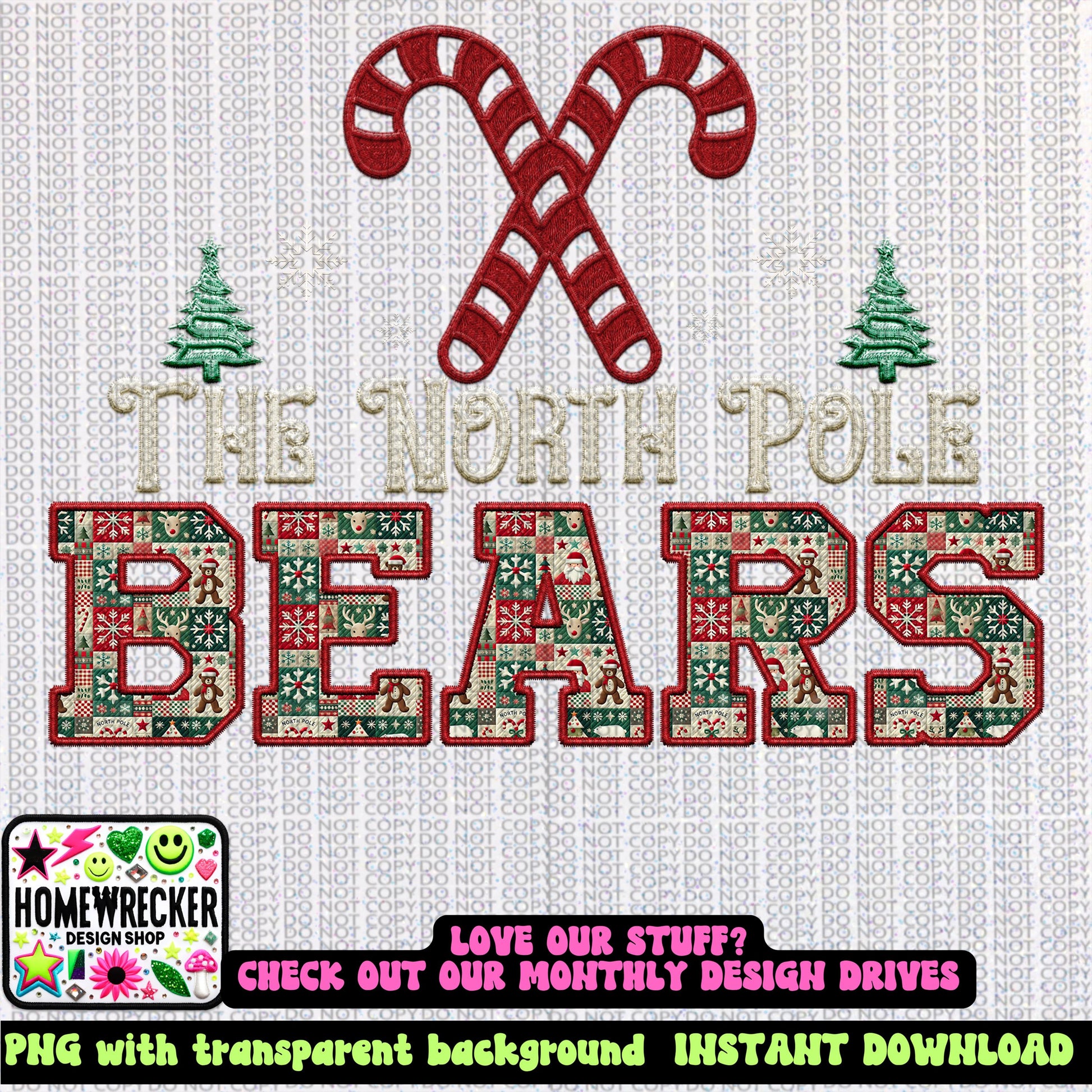 Bears Christmas themed Mascot PNG Christmas School Spirit, Holiday Mascot, Game day Christmas Festive, Faux Embroidery Digital Download