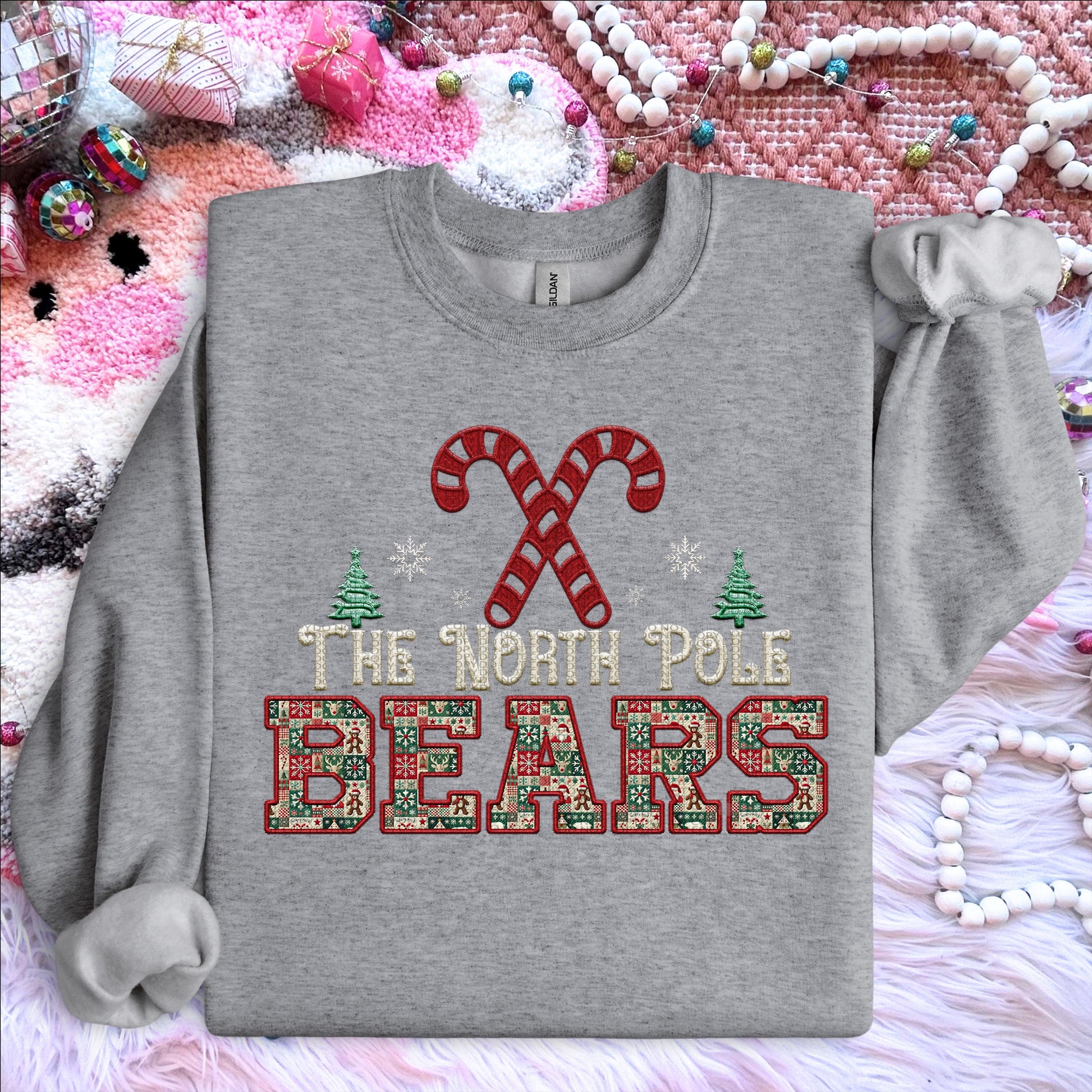 Bears Christmas themed Mascot PNG Christmas School Spirit, Holiday Mascot, Game day Christmas Festive, Faux Embroidery Digital Download