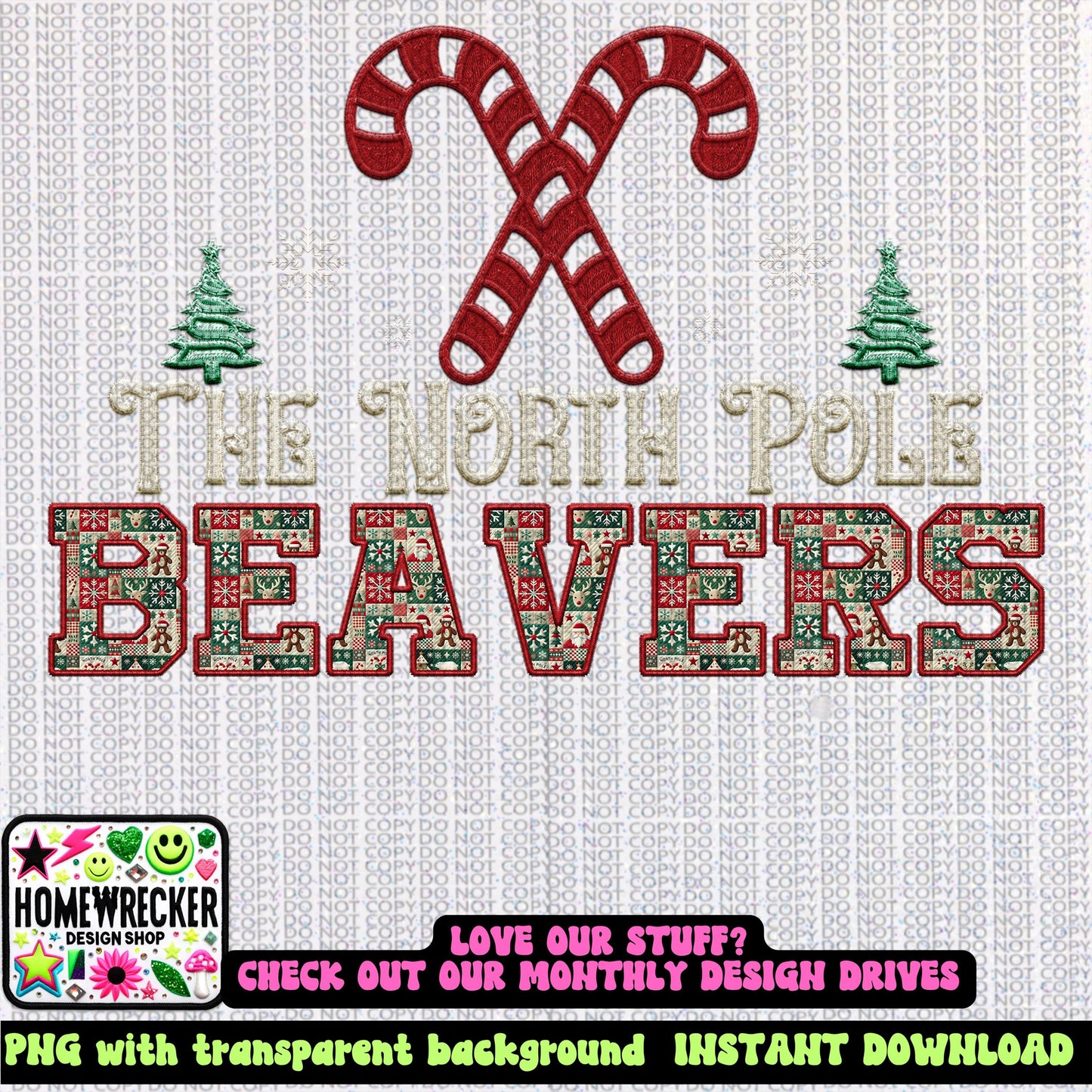 Beavers Christmas themed Mascot PNG Christmas School Spirit, Holiday Mascot, Game day Christmas Festive, Faux Embroidery Digital Download