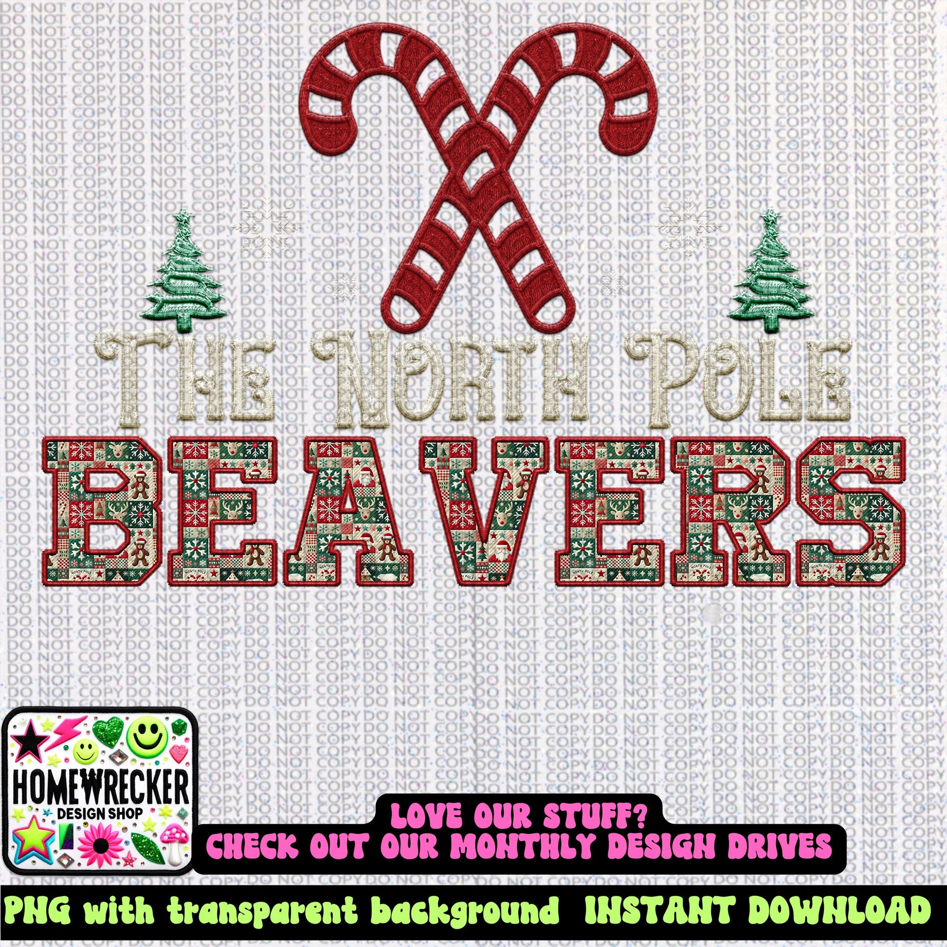 Beavers Christmas themed Mascot PNG Christmas School Spirit, Holiday Mascot, Game day Christmas Festive, Faux Embroidery Digital Download