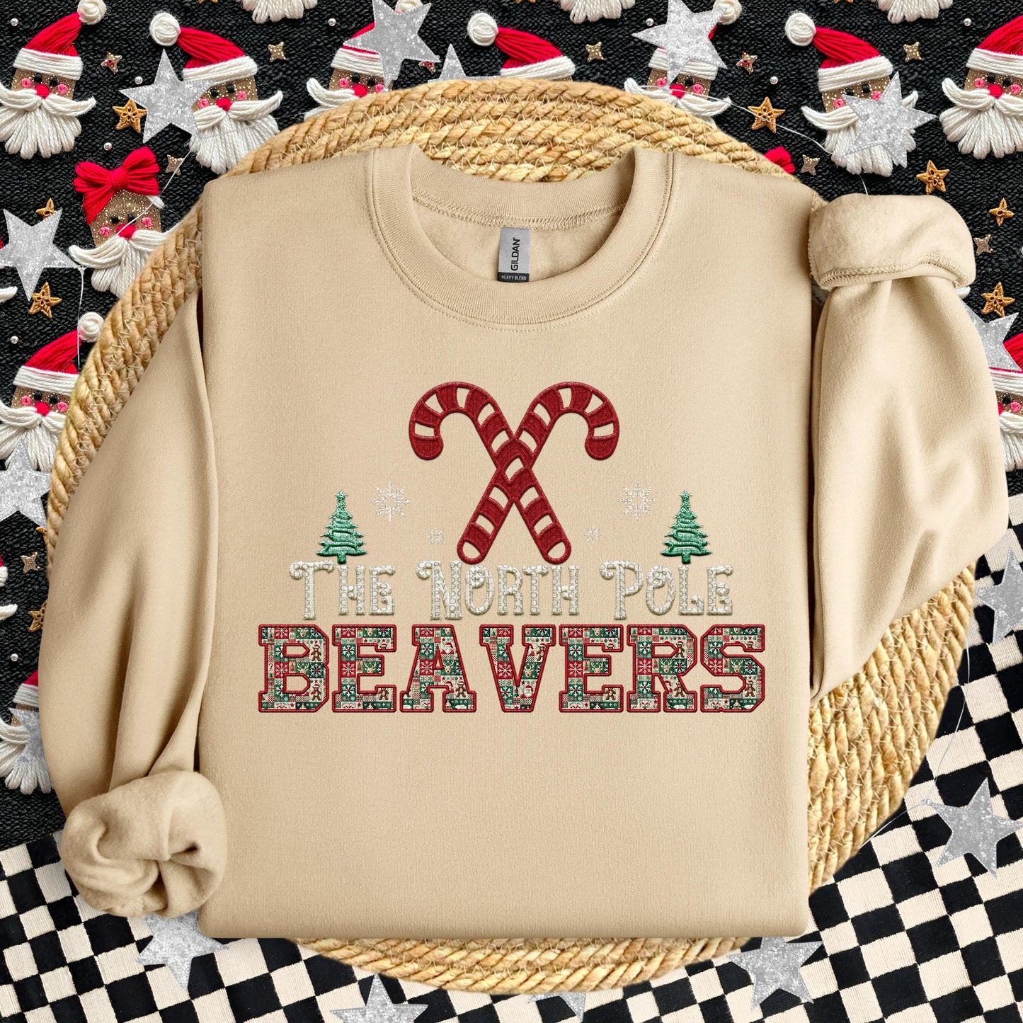 Beavers Christmas themed Mascot PNG Christmas School Spirit, Holiday Mascot, Game day Christmas Festive, Faux Embroidery Digital Download