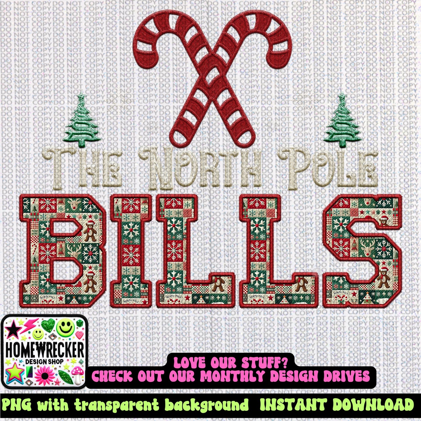 Bills Christmas themed Mascot PNG Christmas School Spirit, Holiday Mascot, Game day Christmas Festive, Faux Embroidery Digital Download
