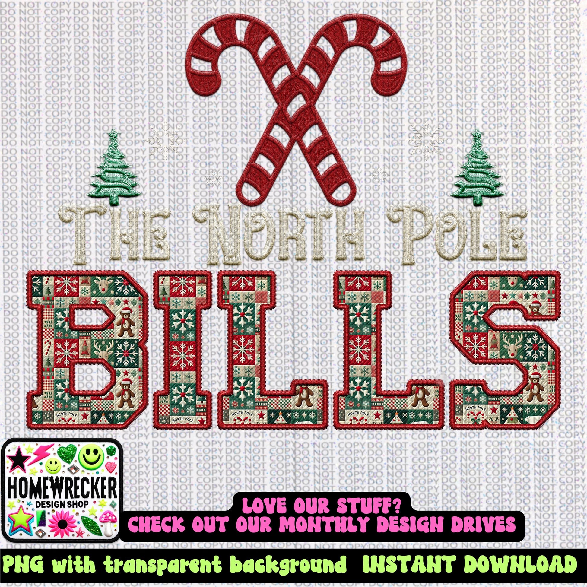 Bills Christmas themed Mascot PNG Christmas School Spirit, Holiday Mascot, Game day Christmas Festive, Faux Embroidery Digital Download