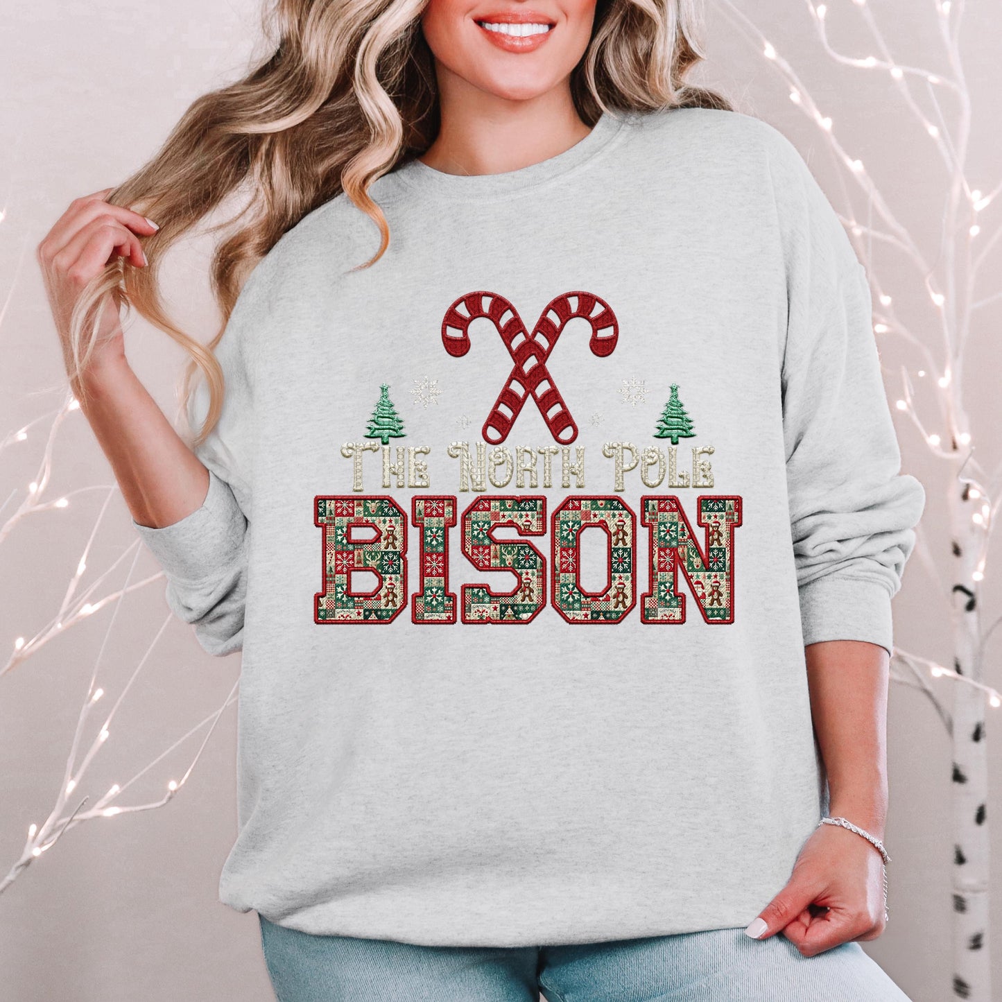 Bison Christmas themed Mascot PNG Christmas School Spirit, Holiday Mascot, Game day Christmas Festive, Faux Embroidery Digital Download