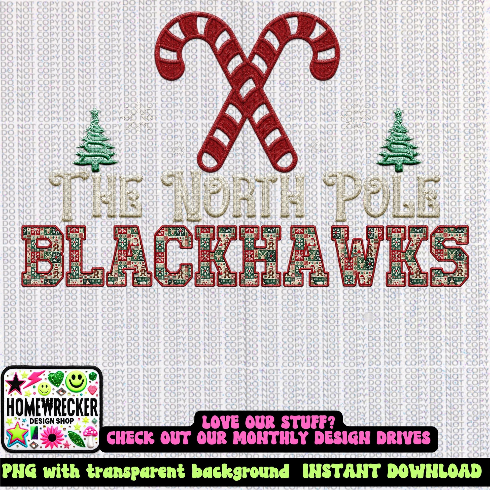 Blackhawks Christmas themed Mascot PNG Christmas School Spirit, Holiday Mascot, Game day Christmas Festive, Faux Embroidery Digital Download