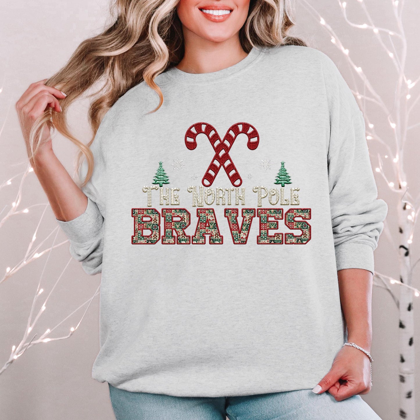 Braves Christmas themed Mascot PNG Christmas School Spirit, Holiday Mascot, Game day Christmas Festive Faux Embroidery Digital Download