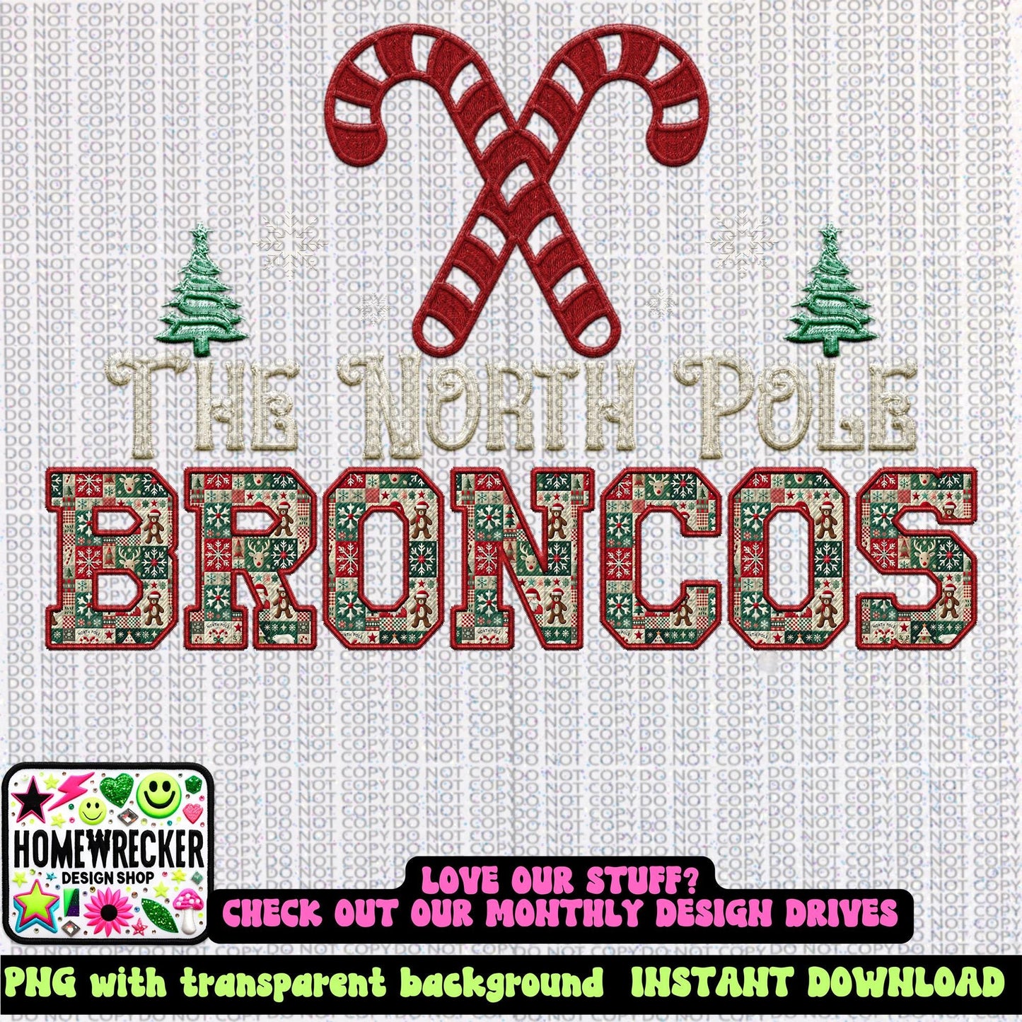 Broncos Christmas themed Mascot PNG Christmas School Spirit, Holiday Mascot, Game day Christmas Festive Faux Embroidery Digital Download