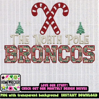 Broncos Christmas themed Mascot PNG Christmas School Spirit, Holiday Mascot, Game day Christmas Festive Faux Embroidery Digital Download
