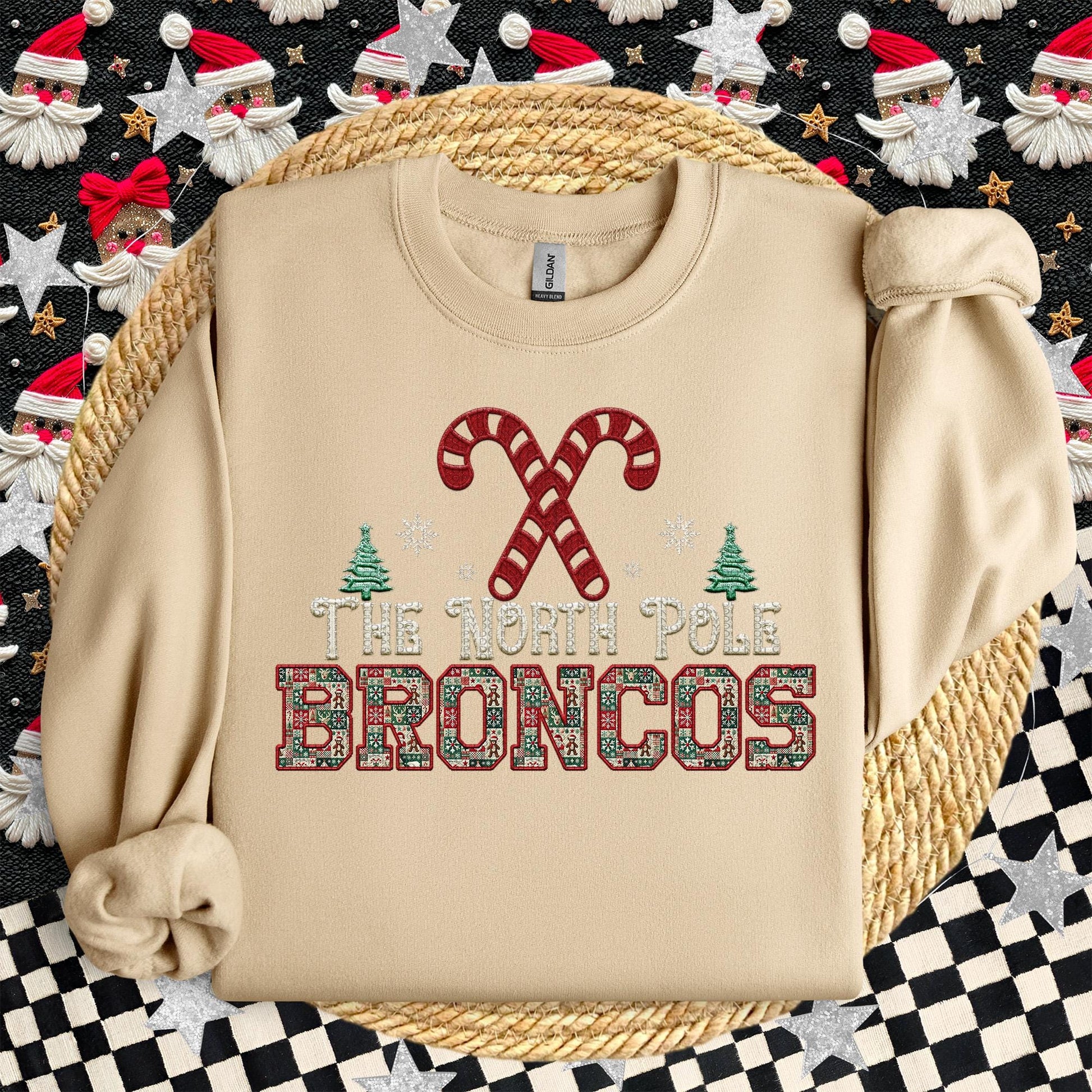 Broncos Christmas themed Mascot PNG Christmas School Spirit, Holiday Mascot, Game day Christmas Festive Faux Embroidery Digital Download