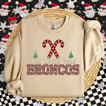 Broncos Christmas themed Mascot PNG Christmas School Spirit, Holiday Mascot, Game day Christmas Festive Faux Embroidery Digital Download