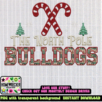 Bulldogs Christmas themed Mascot PNG Christmas School Spirit, Holiday Mascot, Game day Christmas Festive Faux Embroidery Digital Download