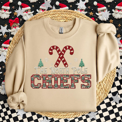 Chiefs Christmas themed Mascot PNG Christmas School Spirit, Holiday Mascot, Game day Christmas Festive Faux Embroidery Digital Download