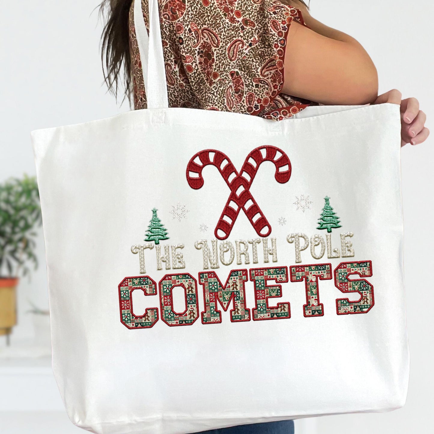 Comets Christmas themed Mascot PNG Christmas School Spirit, Holiday Mascot, Game day Christmas Festive Faux Embroidery Digital Download