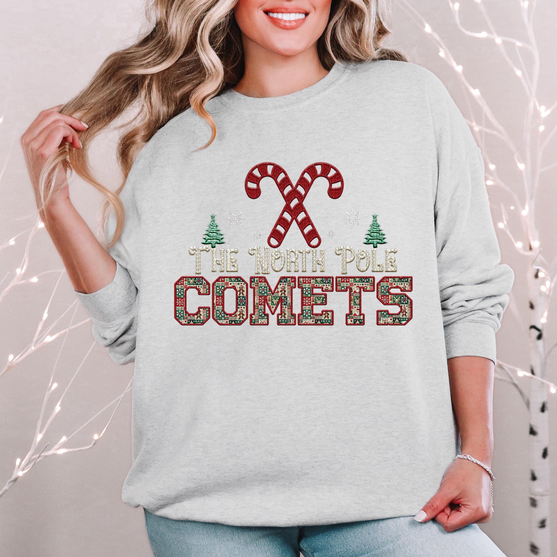 Comets Christmas themed Mascot PNG Christmas School Spirit, Holiday Mascot, Game day Christmas Festive Faux Embroidery Digital Download