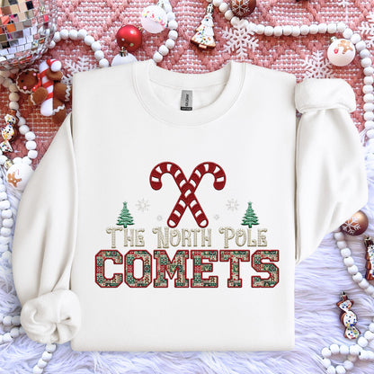 Comets Christmas themed Mascot PNG Christmas School Spirit, Holiday Mascot, Game day Christmas Festive Faux Embroidery Digital Download