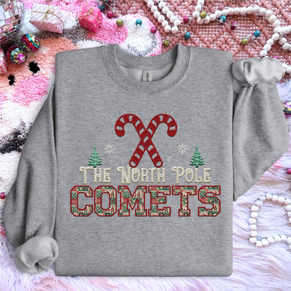 Comets Christmas themed Mascot PNG Christmas School Spirit, Holiday Mascot, Game day Christmas Festive Faux Embroidery Digital Download