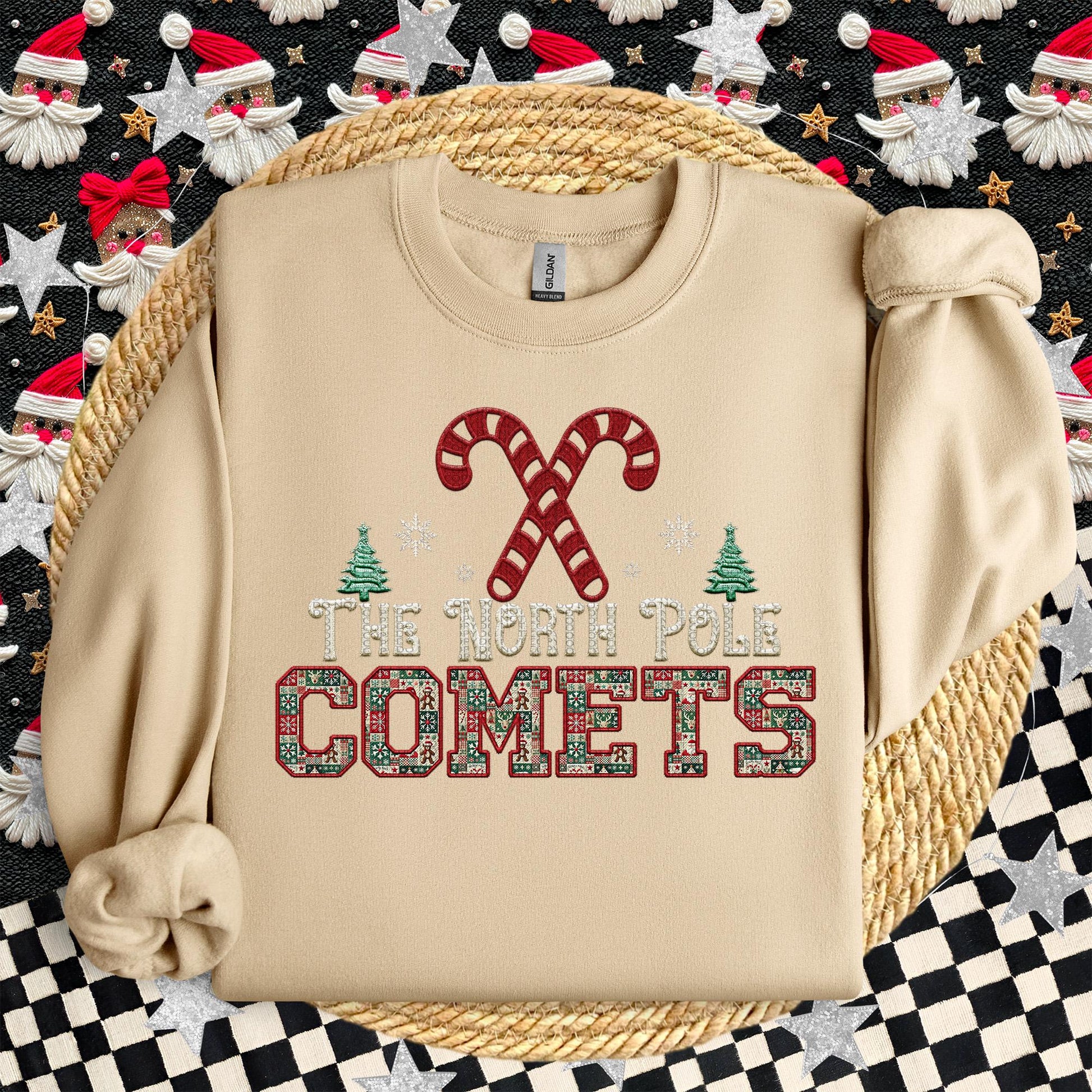 Comets Christmas themed Mascot PNG Christmas School Spirit, Holiday Mascot, Game day Christmas Festive Faux Embroidery Digital Download