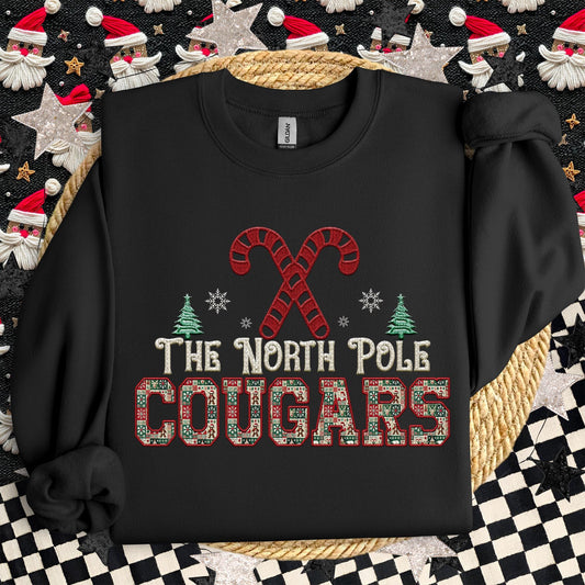 Cougars Christmas themed Mascot PNG Christmas School Spirit, Holiday Mascot, Game day Christmas Festive Faux Embroidery Digital Download