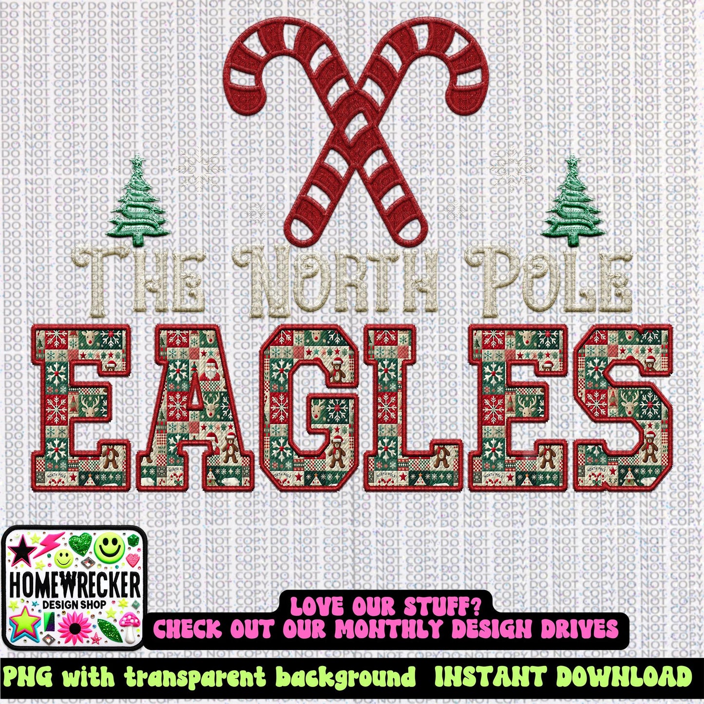 Eagles Christmas themed Mascot PNG Christmas School Spirit, Holiday Mascot, Game day Christmas Festive Faux Embroidery Digital Download