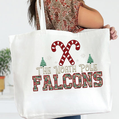 Falcons Christmas themed Mascot PNG Christmas School Spirit, Holiday Mascot, Game day Christmas Festive Faux Embroidery Digital Download