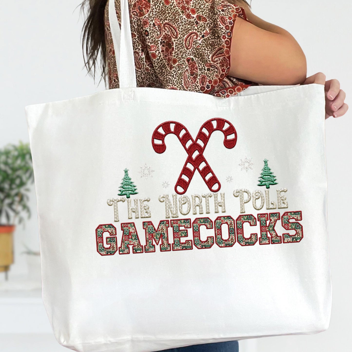 Gamecocks Christmas themed Mascot PNG Christmas School Spirit, Holiday Mascot, Game day Christmas Festive Faux Embroidery Digital Download