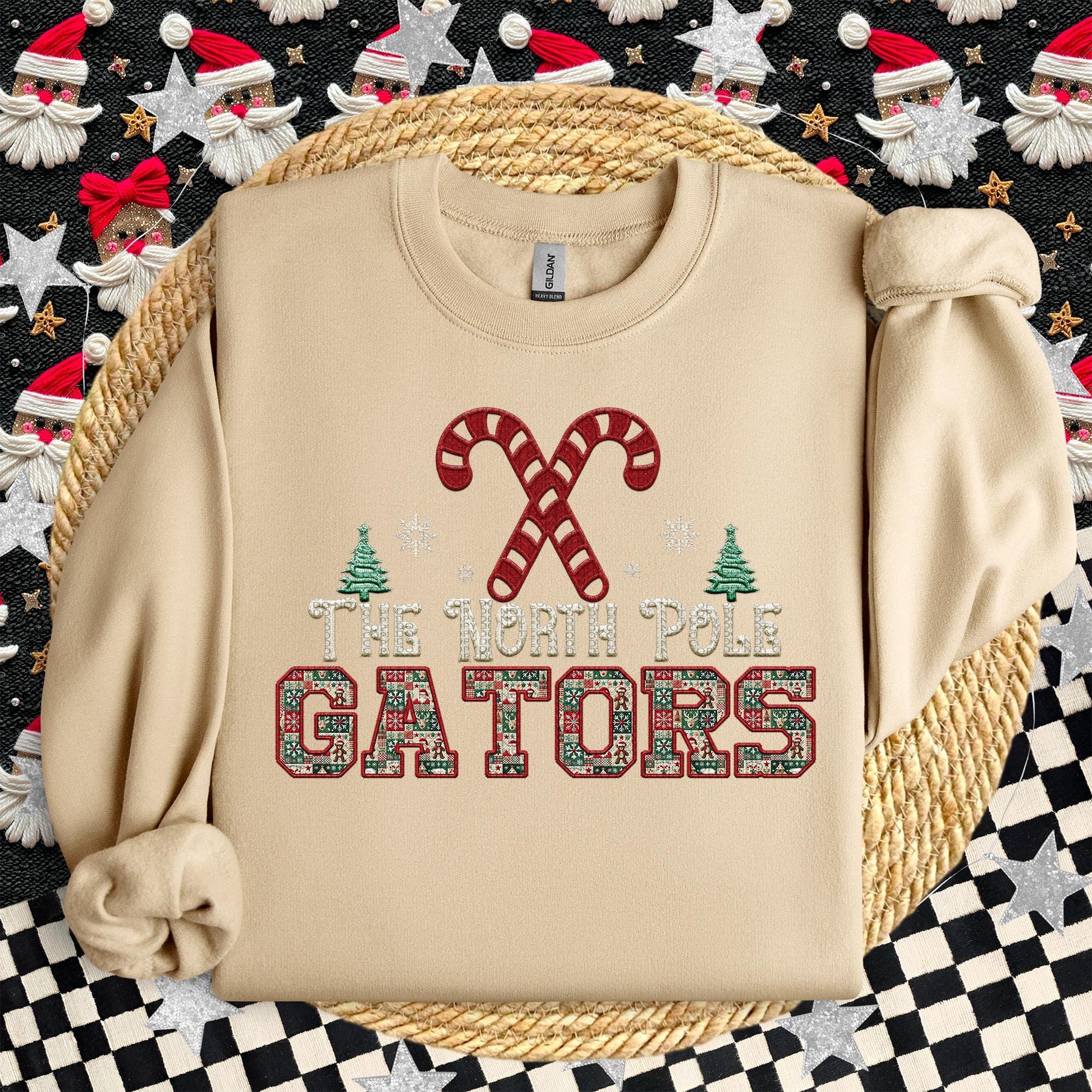 Gators Christmas themed Mascot PNG Christmas School Spirit, Holiday Mascot, Game day Christmas Festive Faux Embroidery Digital Download