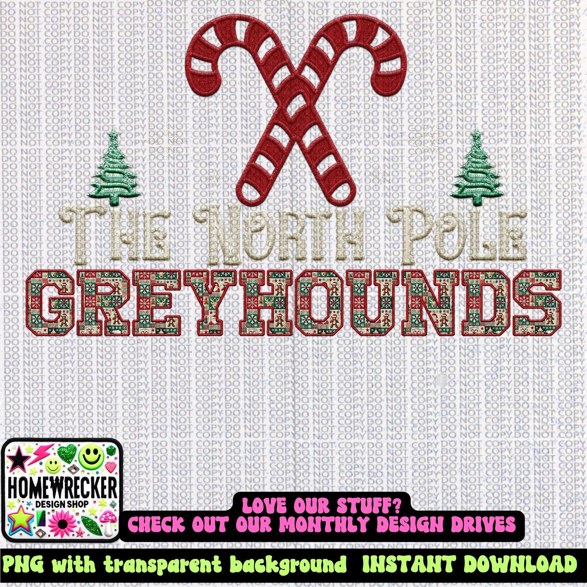 Greyhounds Christmas themed Mascot PNG Christmas School Spirit, Holiday Mascot, Game day Christmas Festive Faux Embroidery Digital Download