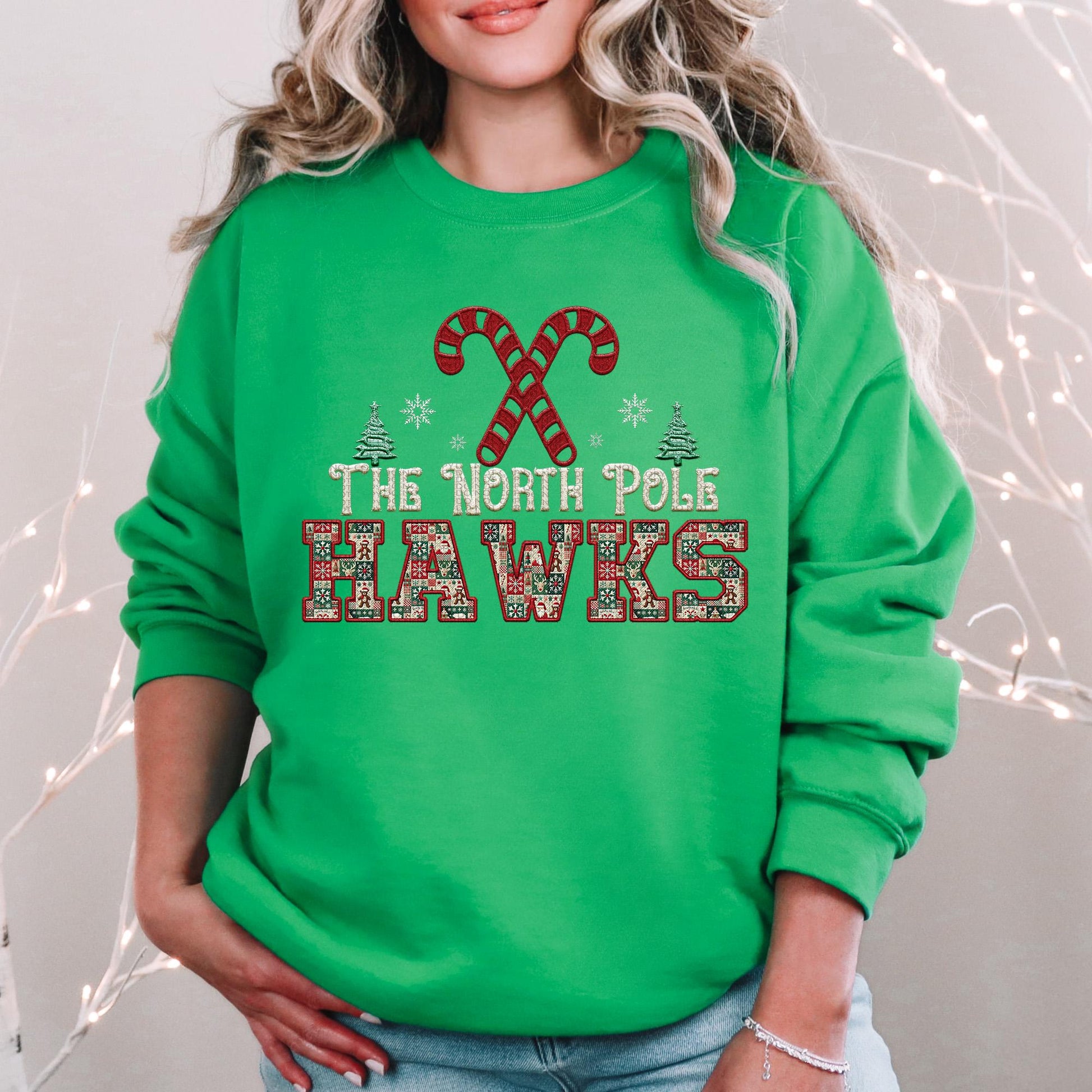 Hawks Christmas themed Mascot PNG Christmas School Spirit, Holiday Mascot, Game day Christmas Festive Faux Embroidery Digital Download