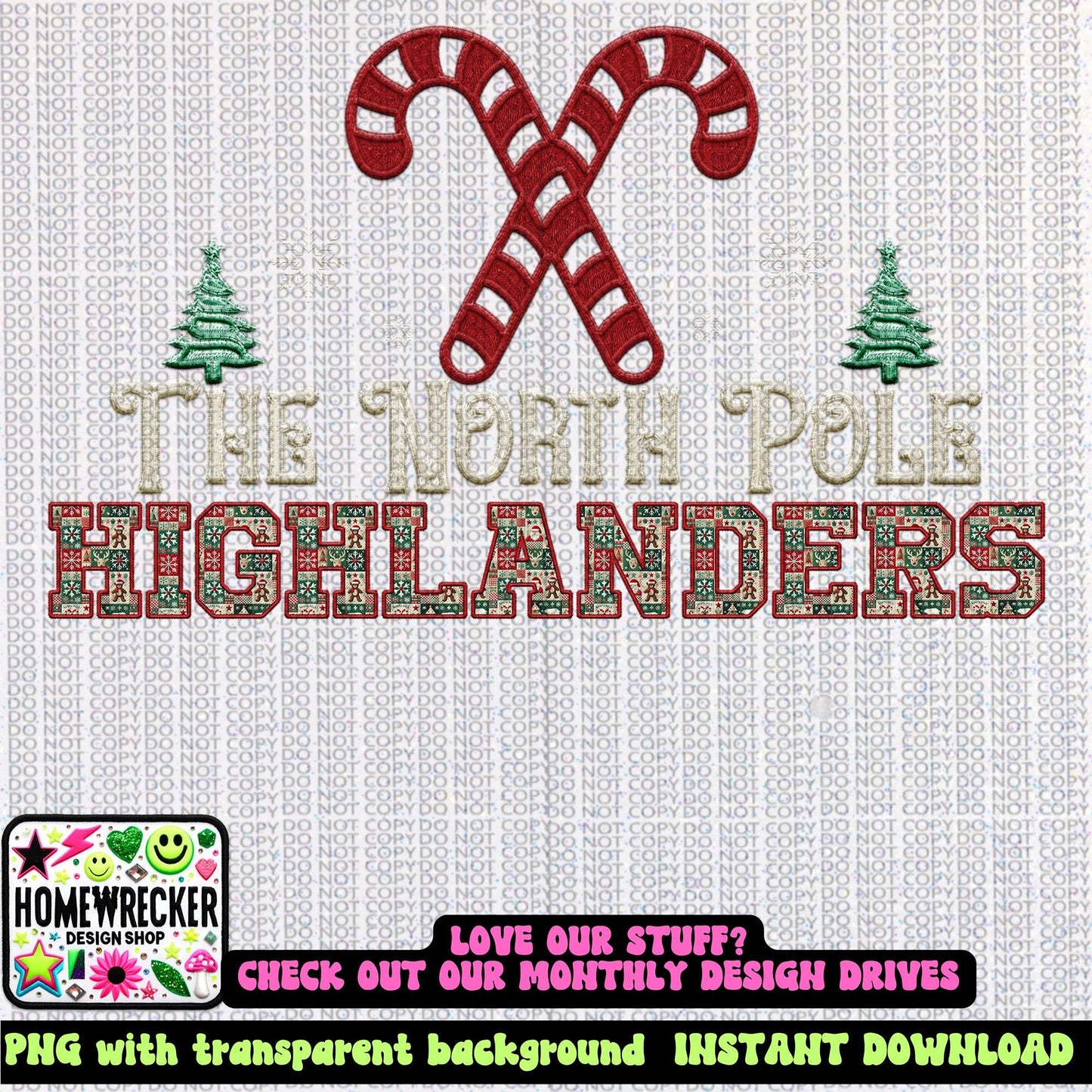 Highlanders Christmas themed Mascot PNG Christmas School Spirit, Holiday Mascot, Game day Christmas Festive Faux Embroidery Digital Download