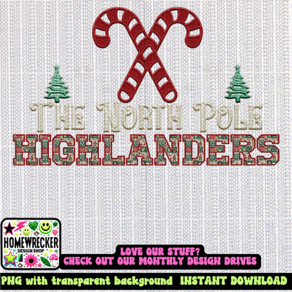 Highlanders Christmas themed Mascot PNG Christmas School Spirit, Holiday Mascot, Game day Christmas Festive Faux Embroidery Digital Download