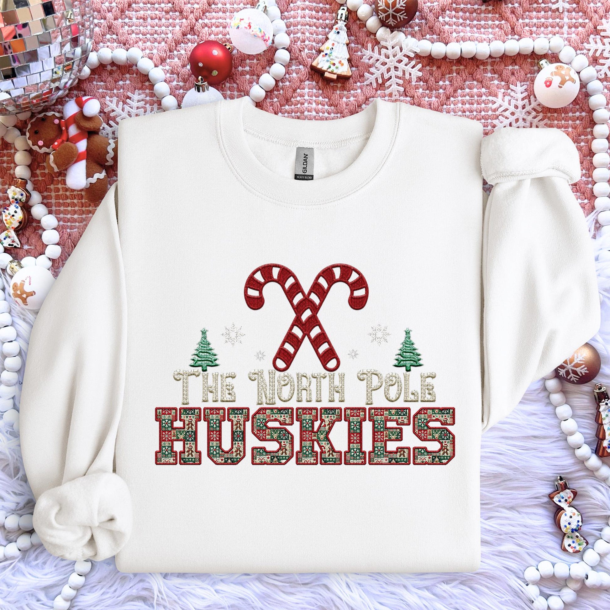 Huskies Christmas themed Mascot PNG Christmas School Spirit, Holiday Mascot, Game day Christmas Festive Faux Embroidery Digital Download