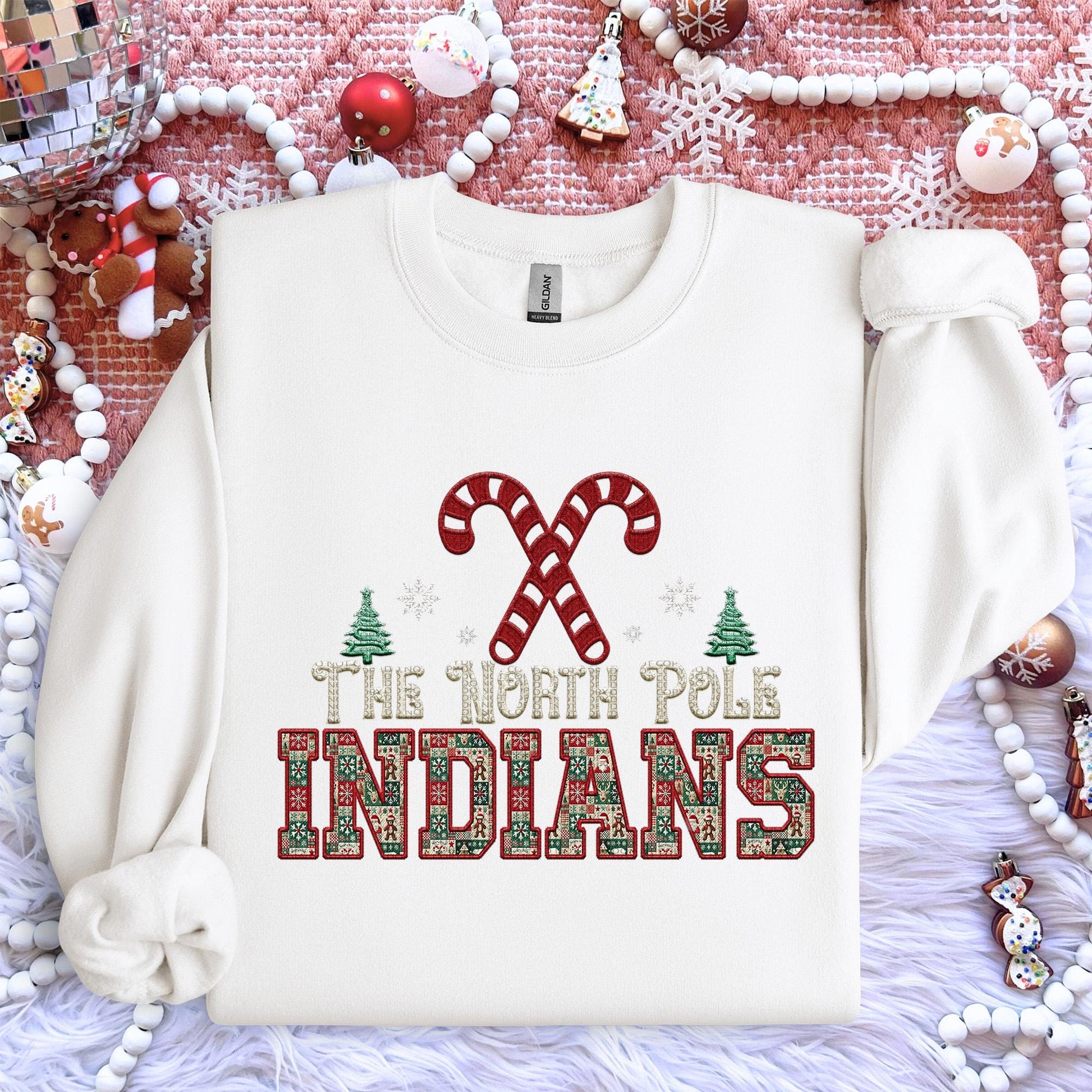 Indians Christmas themed Mascot PNG Christmas School Spirit, Holiday Mascot, Game day Christmas Festive Faux Embroidery Digital Download