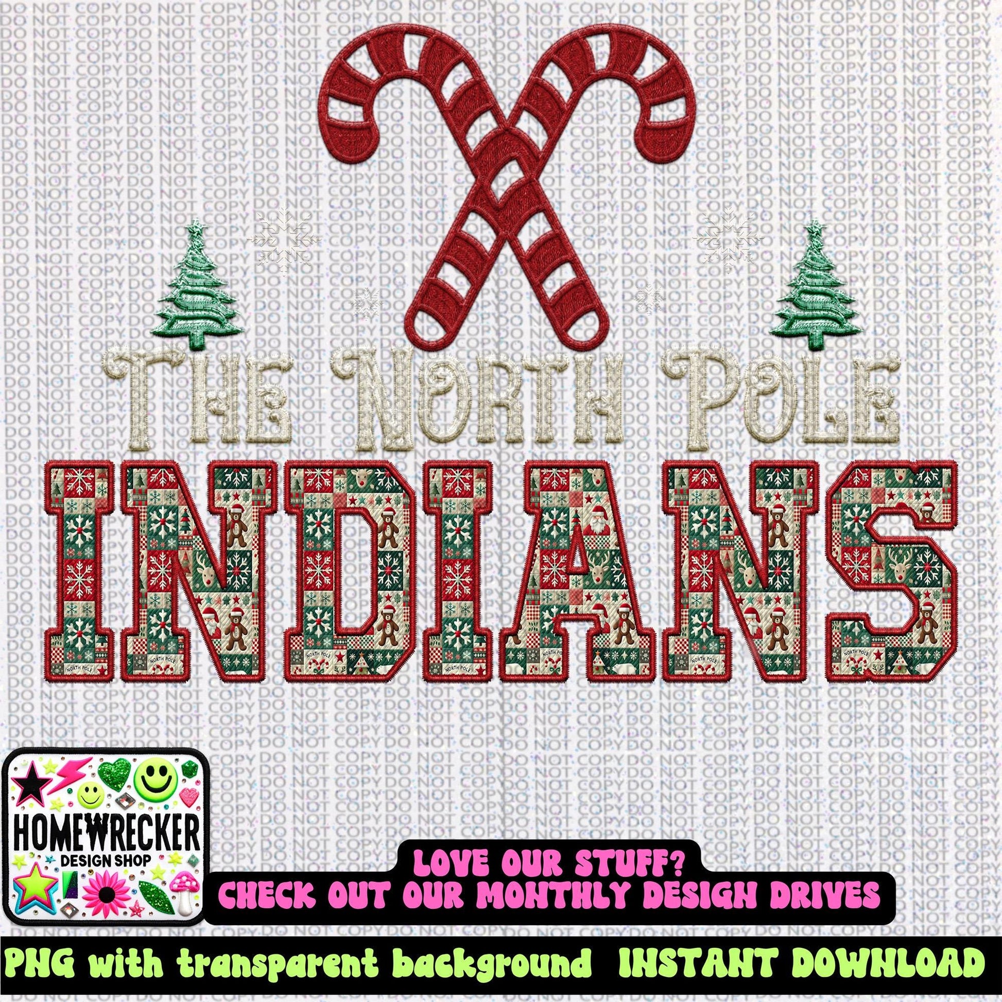 Indians Christmas themed Mascot PNG Christmas School Spirit, Holiday Mascot, Game day Christmas Festive Faux Embroidery Digital Download