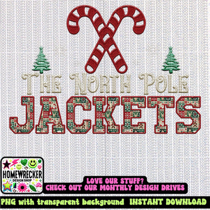 Jackets Christmas themed Mascot PNG Christmas School Spirit, Holiday Mascot, Game day Christmas Festive Faux Embroidery Digital Download