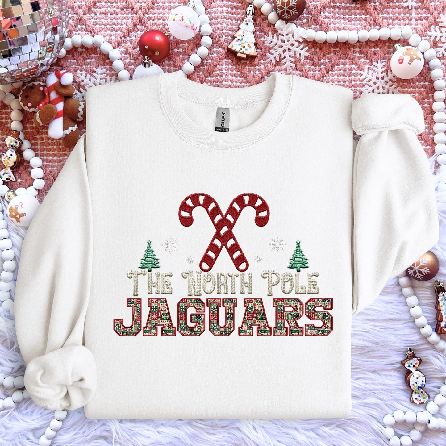 Jaguars Christmas themed Mascot PNG Christmas School Spirit, Holiday Mascot, Game day Christmas Festive Faux Embroidery Digital Download