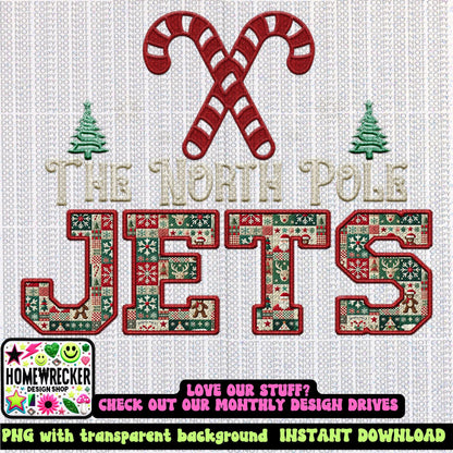 Jets Christmas themed Mascot PNG Christmas School Spirit, Holiday Mascot, Game day Christmas Festive Faux Embroidery Digital Download