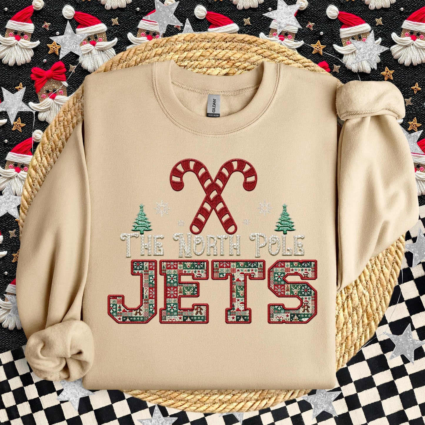 Jets Christmas themed Mascot PNG Christmas School Spirit, Holiday Mascot, Game day Christmas Festive Faux Embroidery Digital Download