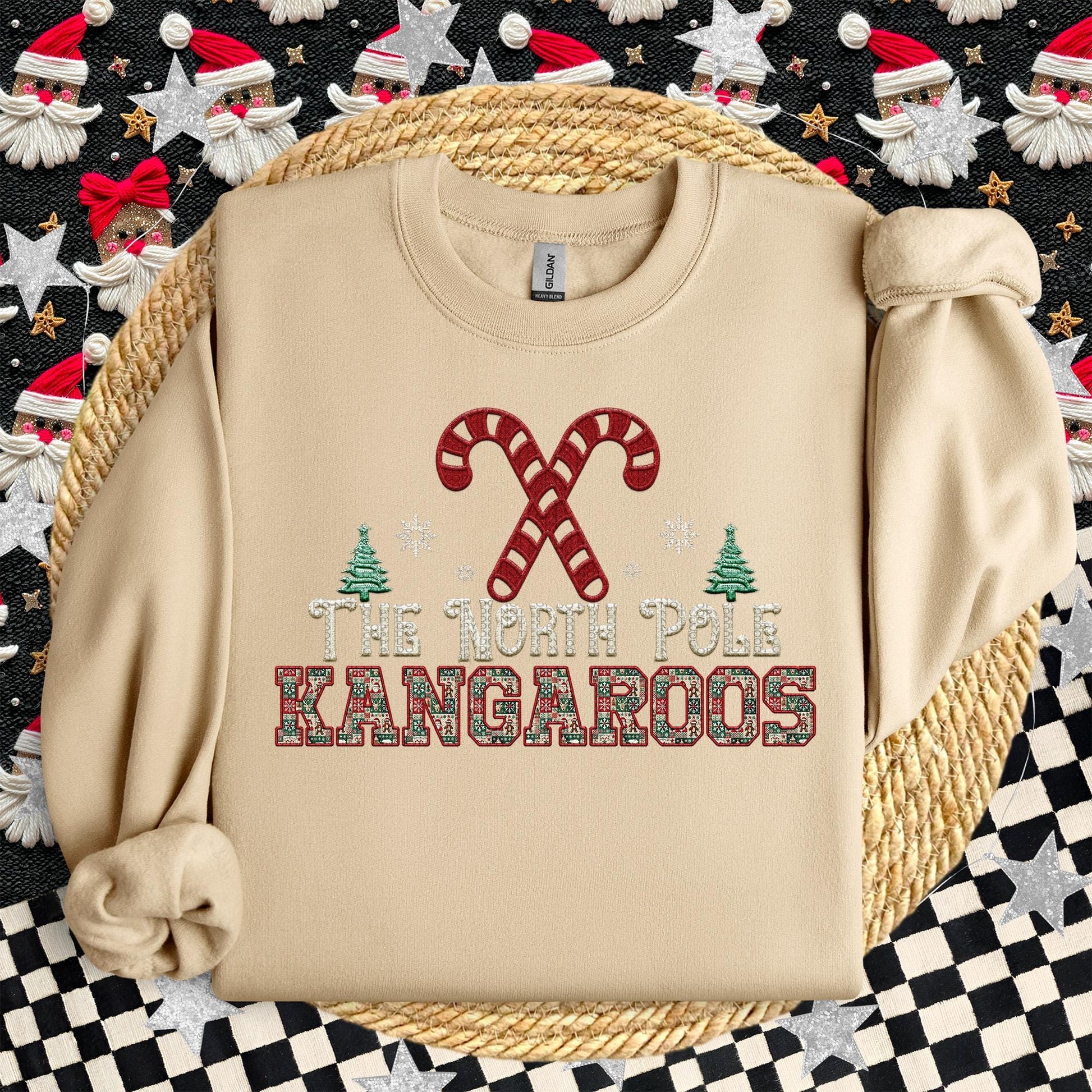 Kangaroos Christmas themed Mascot PNG Christmas School Spirit, Holiday Mascot, Game day Christmas Festive Faux Embroidery Digital Download