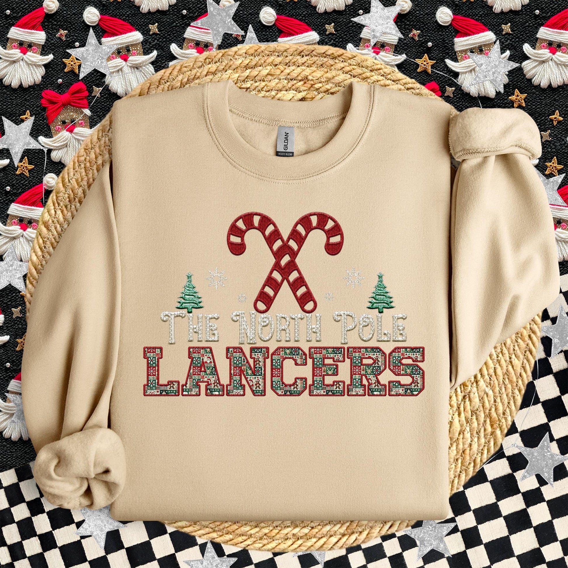 Lancers Christmas themed Mascot PNG Christmas School Spirit, Holiday Mascot, Game day Christmas Festive Faux Embroidery Digital Download