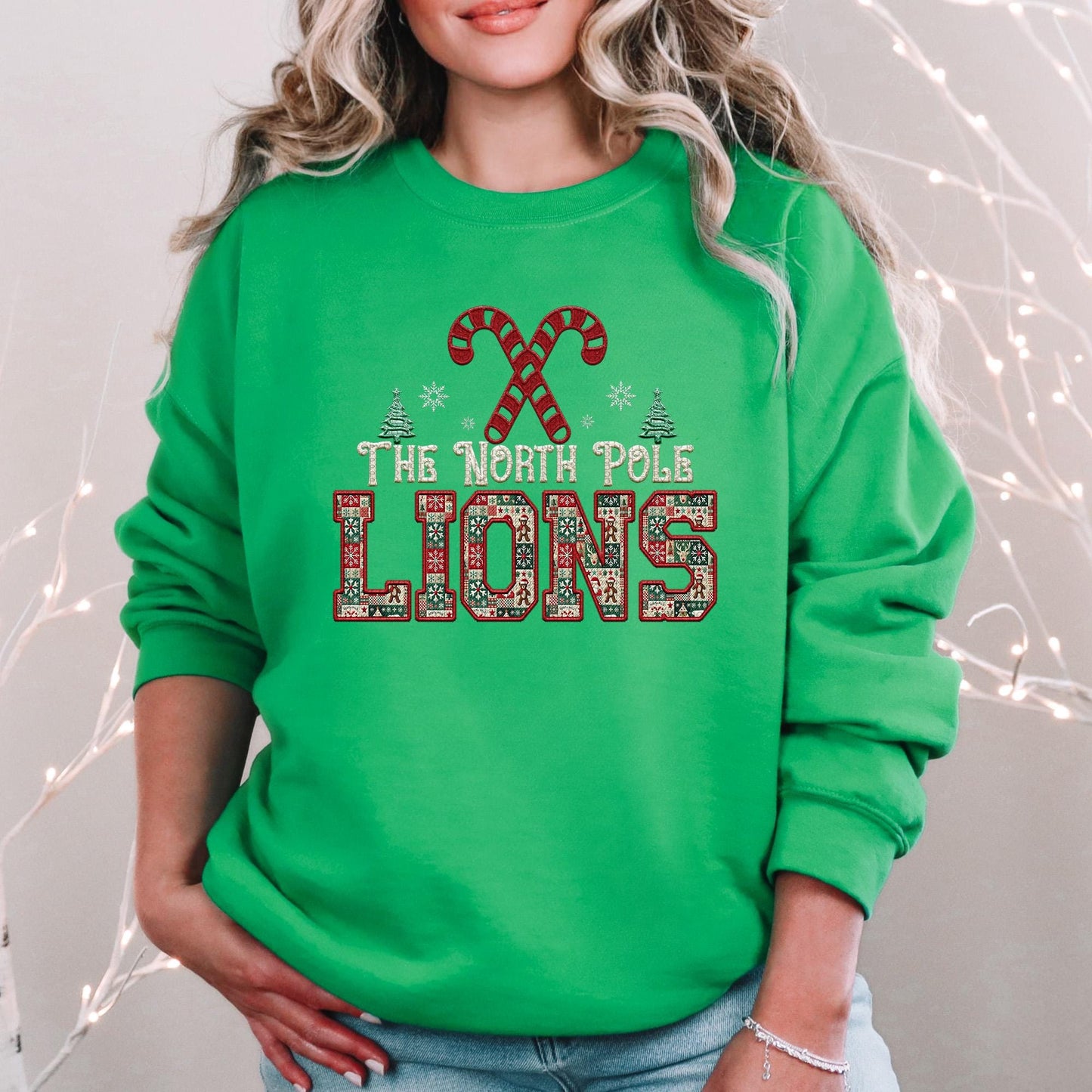 Lions Christmas themed Mascot PNG Christmas School Spirit, Holiday Mascot, Game day Christmas Festive Faux Embroidery Digital Download