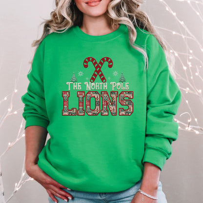 Lions Christmas themed Mascot PNG Christmas School Spirit, Holiday Mascot, Game day Christmas Festive Faux Embroidery Digital Download