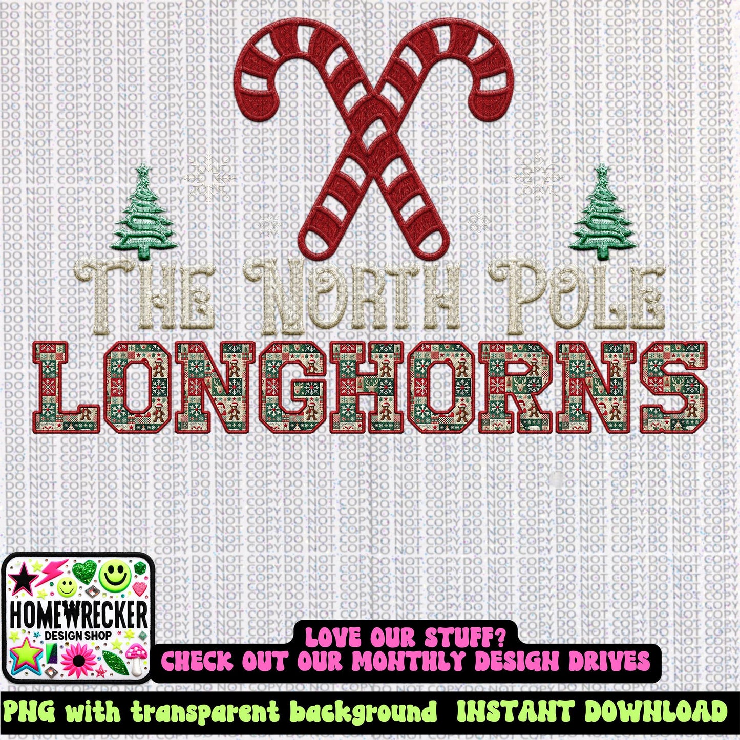 Longhorns Christmas themed Mascot PNG Christmas School Spirit, Holiday Mascot, Game day Christmas Festive Faux Embroidery Digital Download