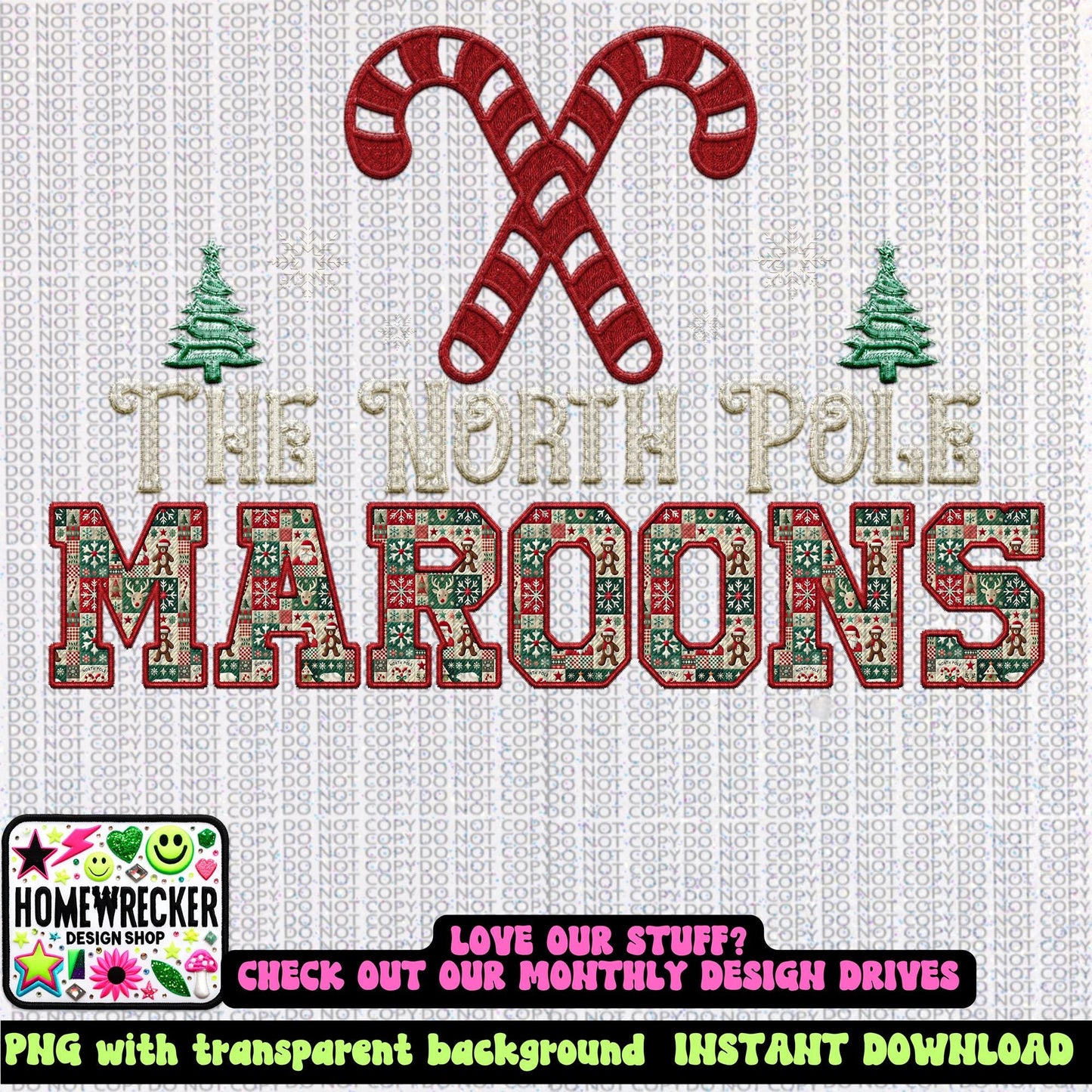 Maroons Christmas themed Mascot PNG Christmas School Spirit, Holiday Mascot, Game day Christmas Festive Faux Embroidery Digital Download