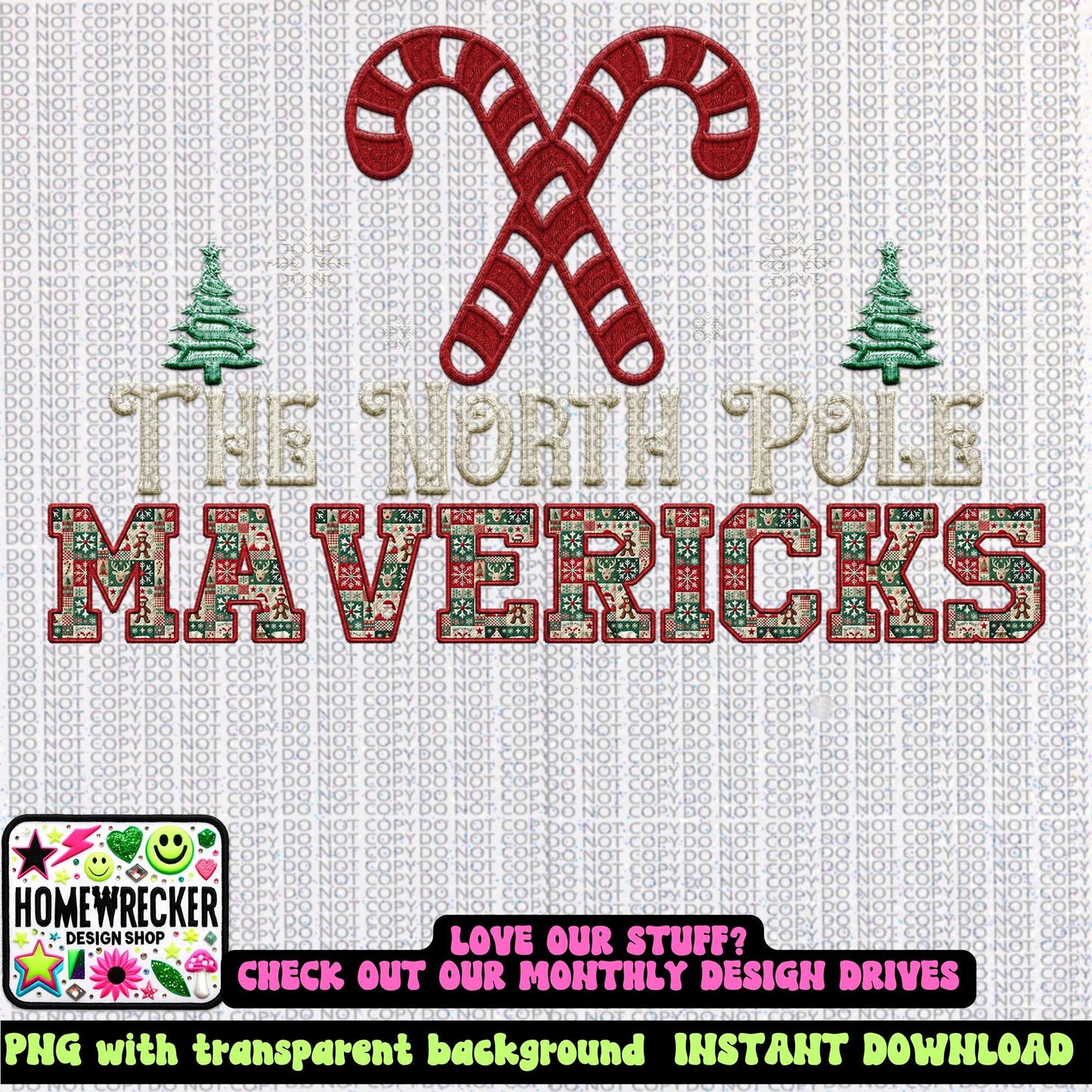 Mavericks Christmas themed Mascot PNG Christmas School Spirit, Holiday Mascot, Game day Christmas Festive Faux Embroidery Digital Download