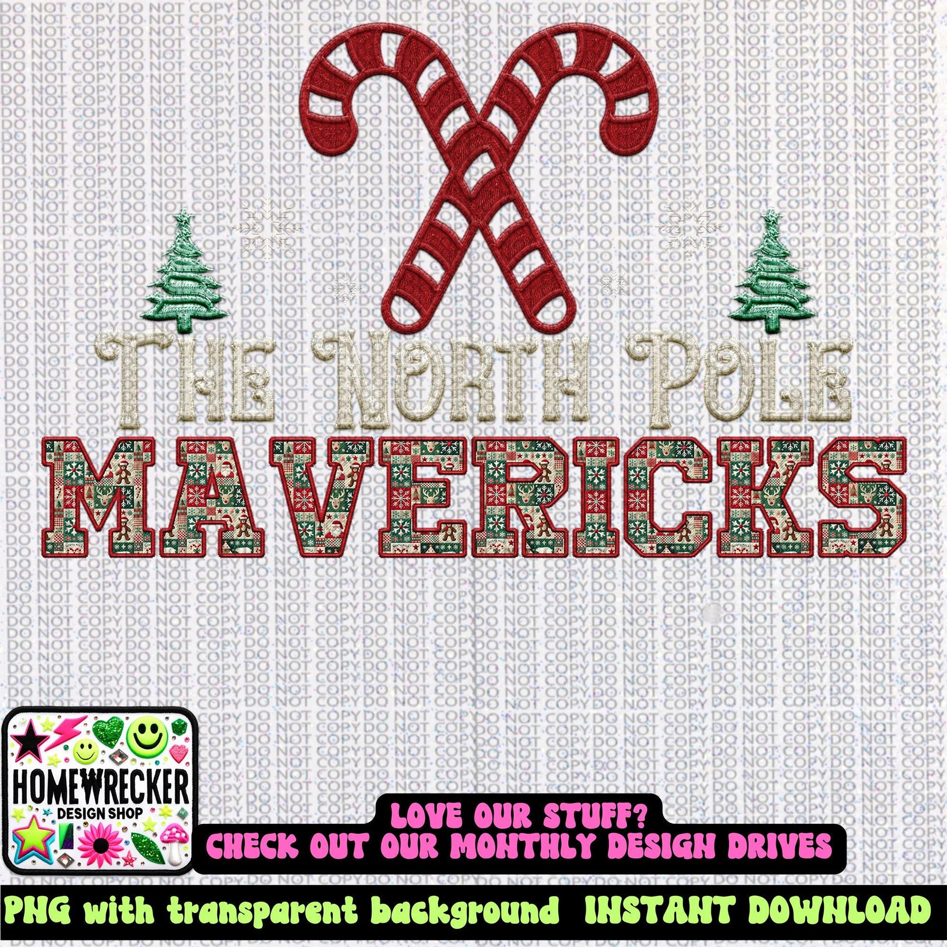 Mavericks Christmas themed Mascot PNG Christmas School Spirit, Holiday Mascot, Game day Christmas Festive Faux Embroidery Digital Download