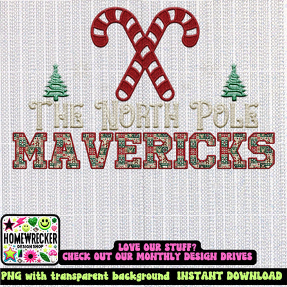 Mavericks Christmas themed Mascot PNG Christmas School Spirit, Holiday Mascot, Game day Christmas Festive Faux Embroidery Digital Download