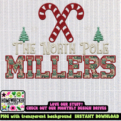 Millers Christmas themed Mascot PNG Christmas School Spirit, Holiday Mascot, Game day Christmas Festive Faux Embroidery Digital Download