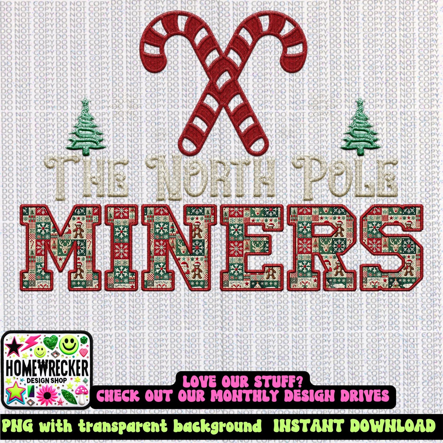 Miners Christmas themed Mascot PNG Christmas School Spirit, Holiday Mascot, Game day Christmas Festive Faux Embroidery Digital Download