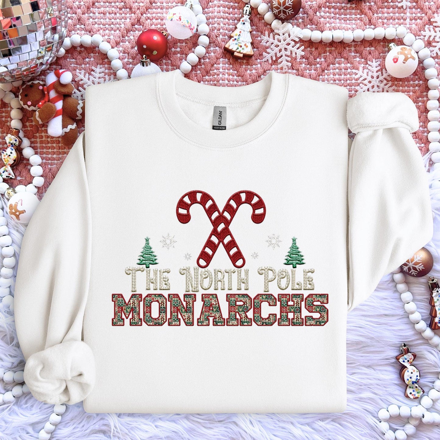 Monarchs Christmas themed Mascot PNG Christmas School Spirit, Holiday Mascot, Game day Christmas Festive Faux Embroidery Digital Download